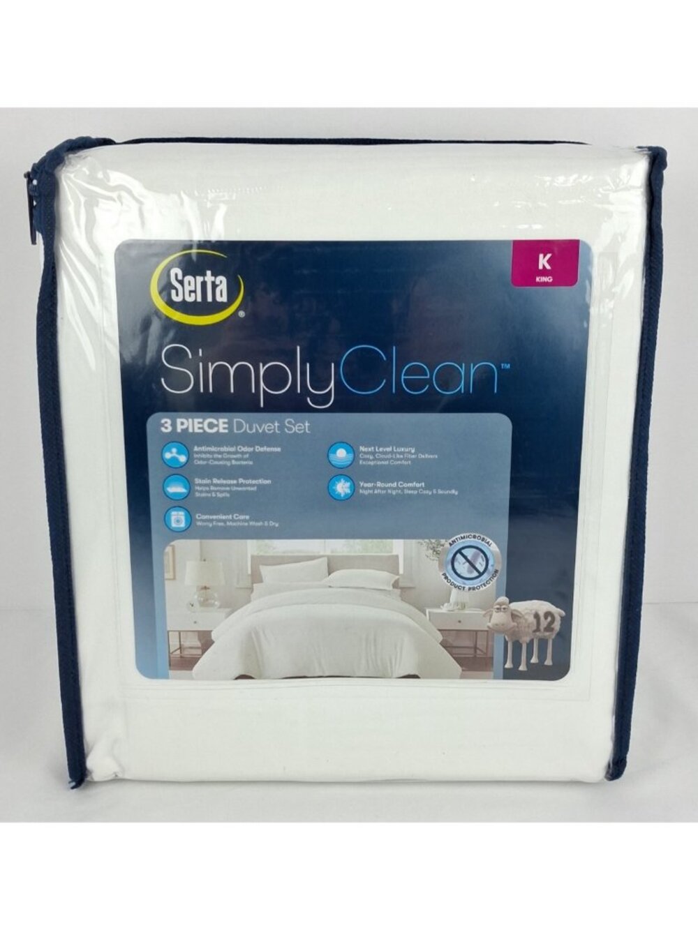 NEW SERTA Simply Clean 3 Piece DUVET SET Size KING  ( 1 Duvet - 2 shams) White